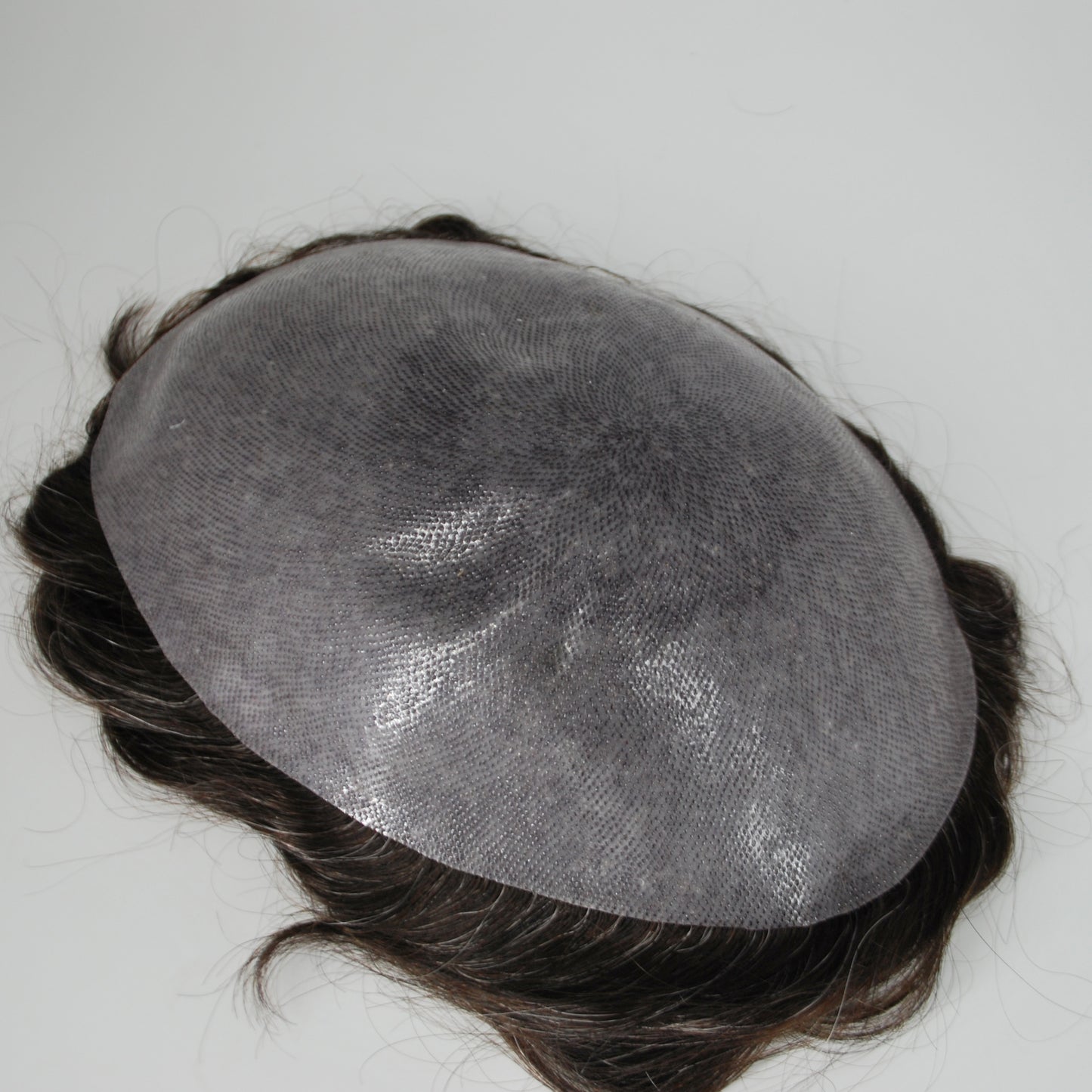 Clearance toupee #2 dark brown mixed 15% grey hair system for men thin PU knotted