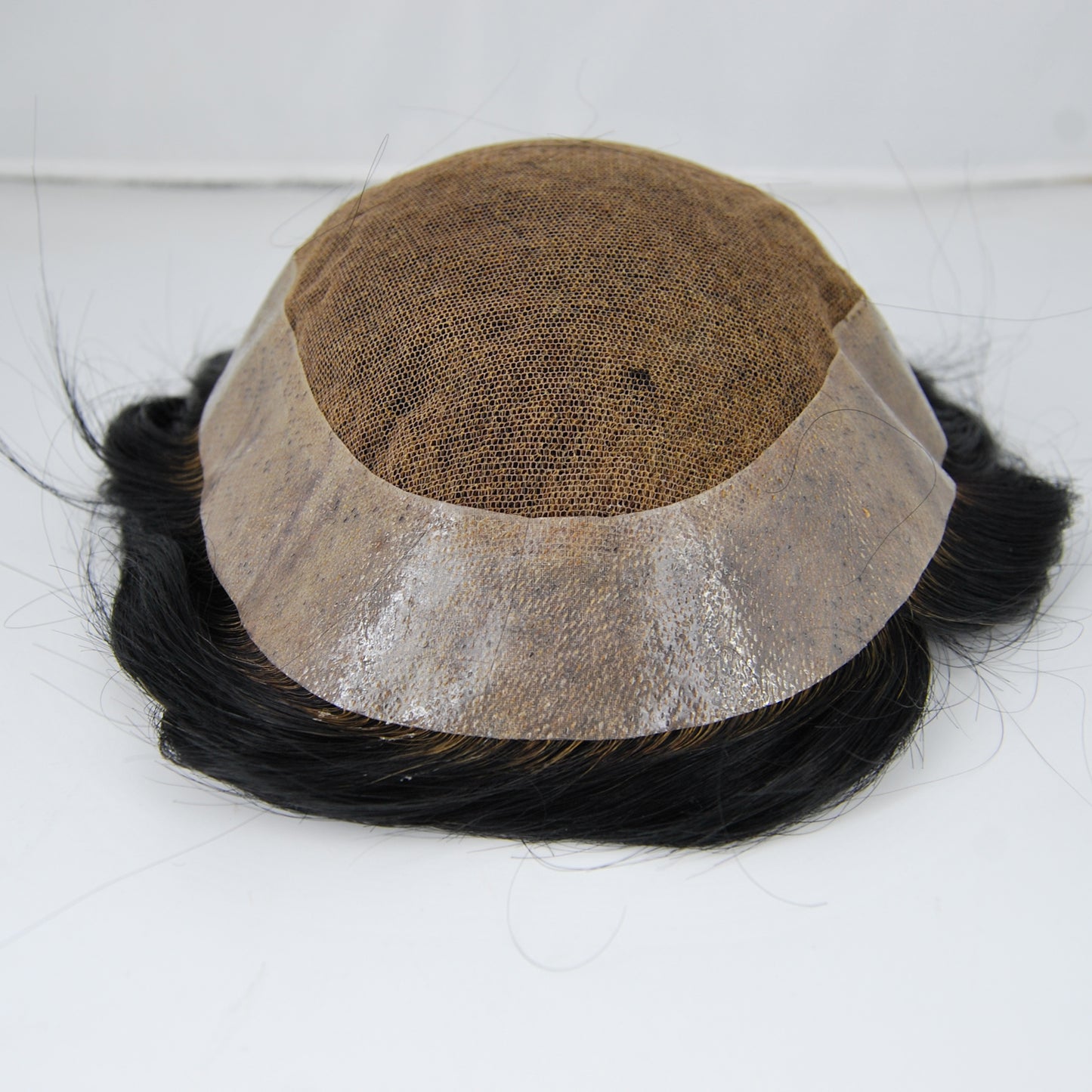 Clearance #1 jet black toupee 9x6.5" French with PU around narrow lace front 9x7" human hair system for men