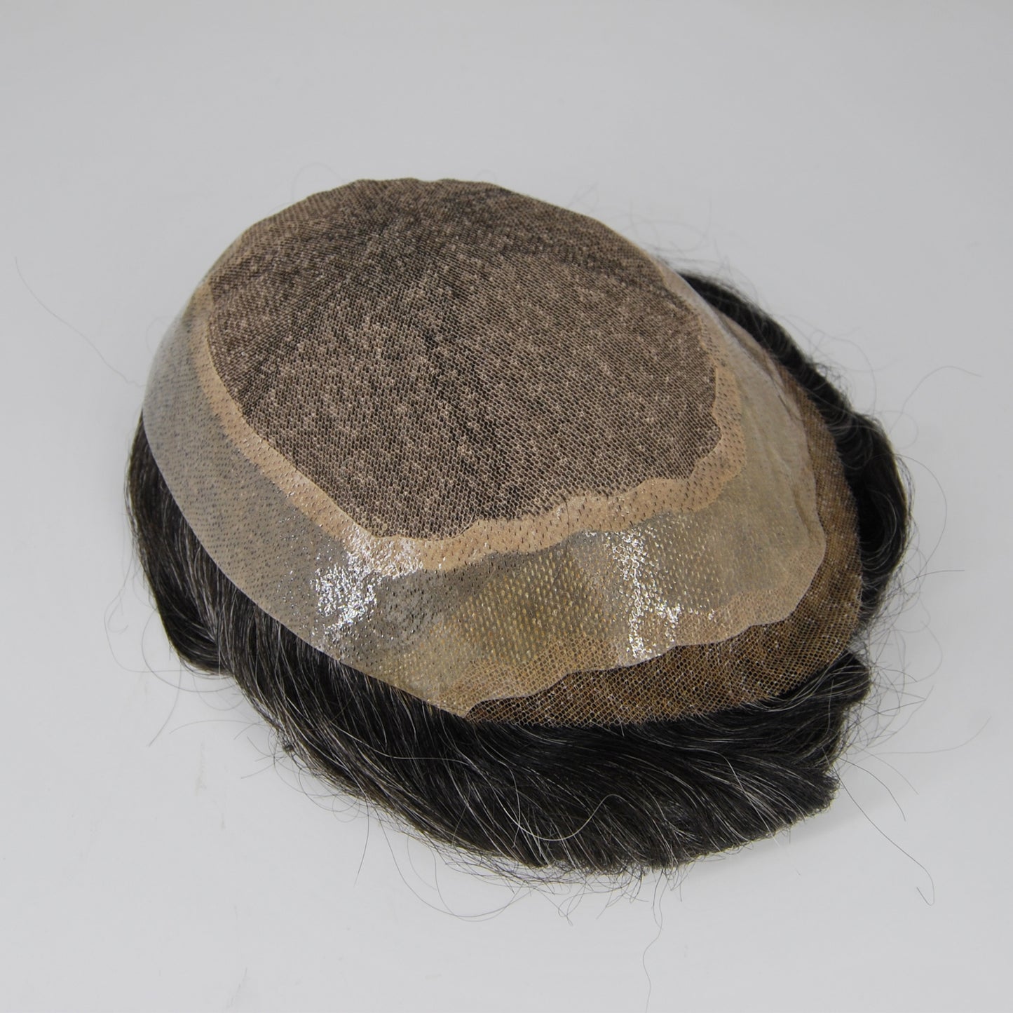 Clearance toupee wig for men #1B35 grey mixed hair system Silk base with PU around