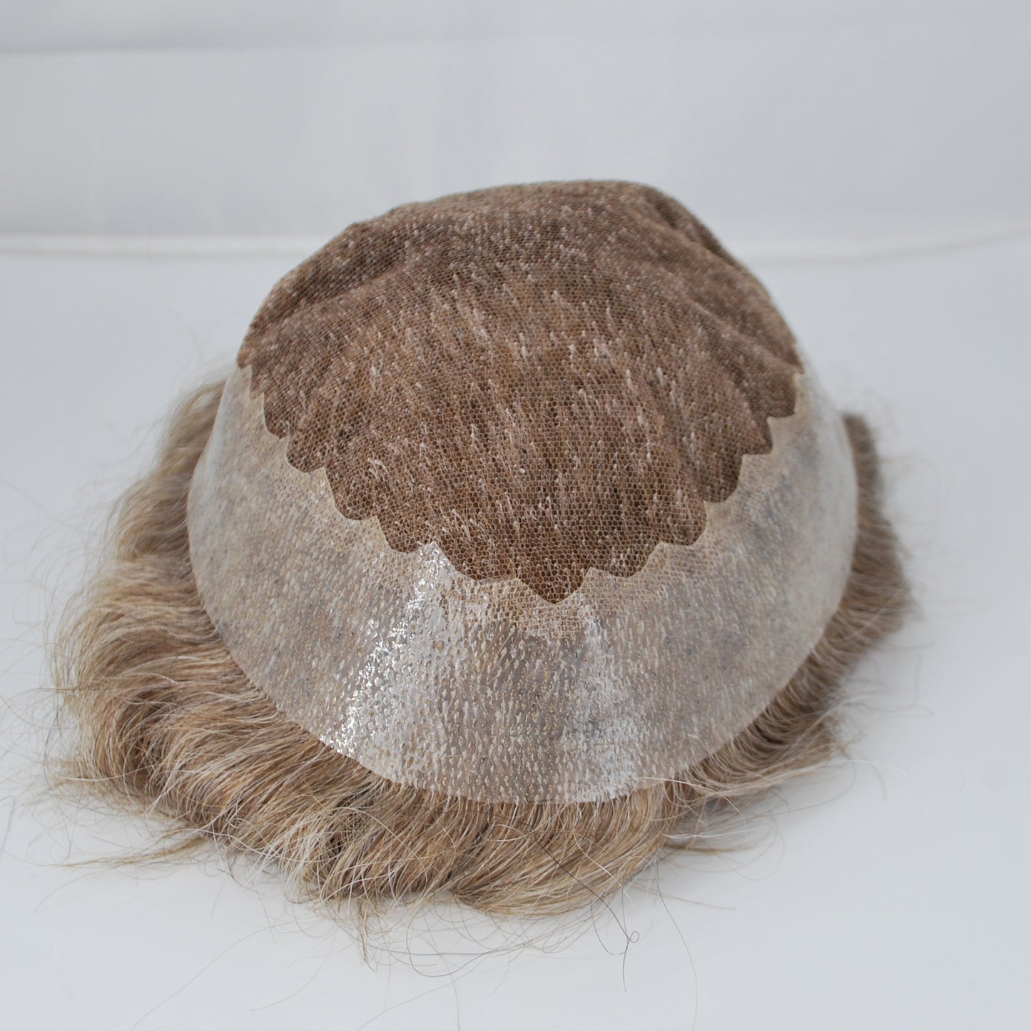 Clearance toupee for men #7 mixed 45% grey french lace with PU back and sides men hair system
