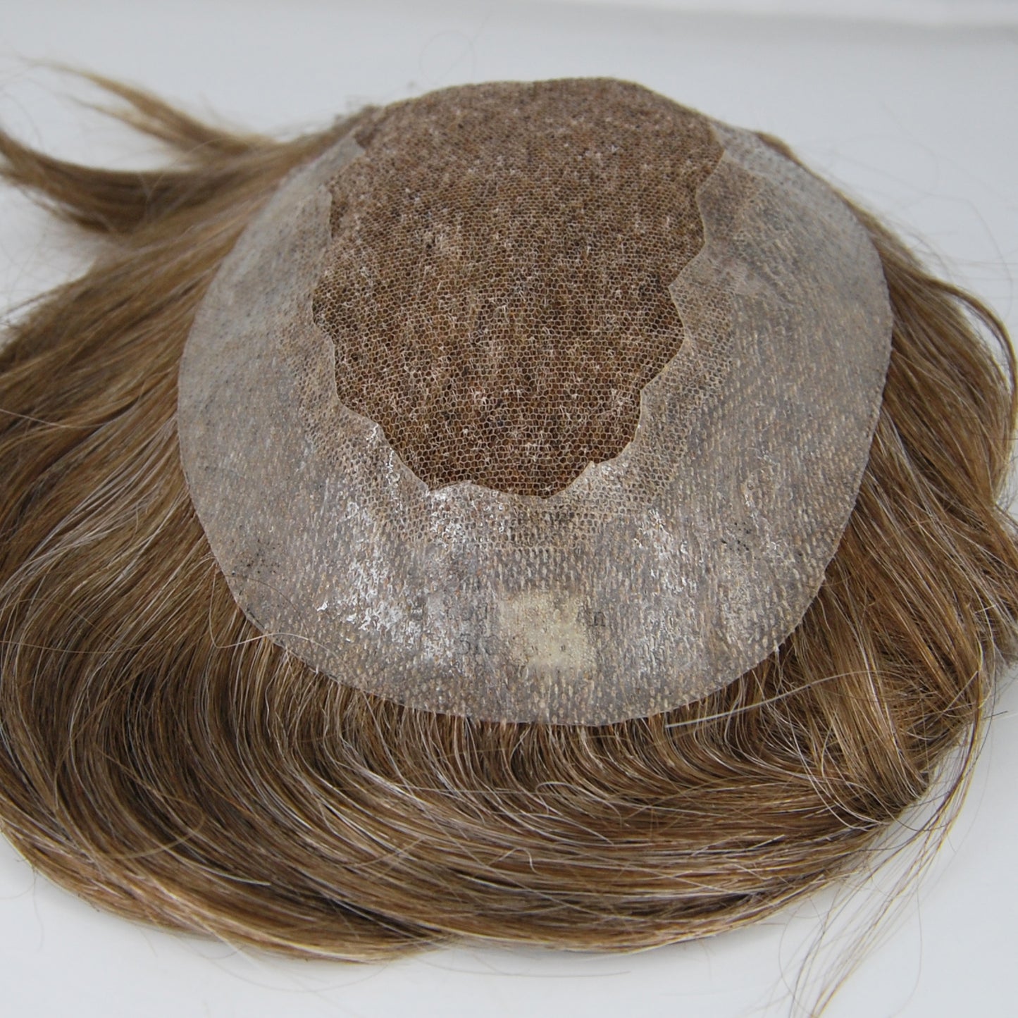 Clearance toupee #7 light brown mixed 20% grey hair system French lace with PU back and sides