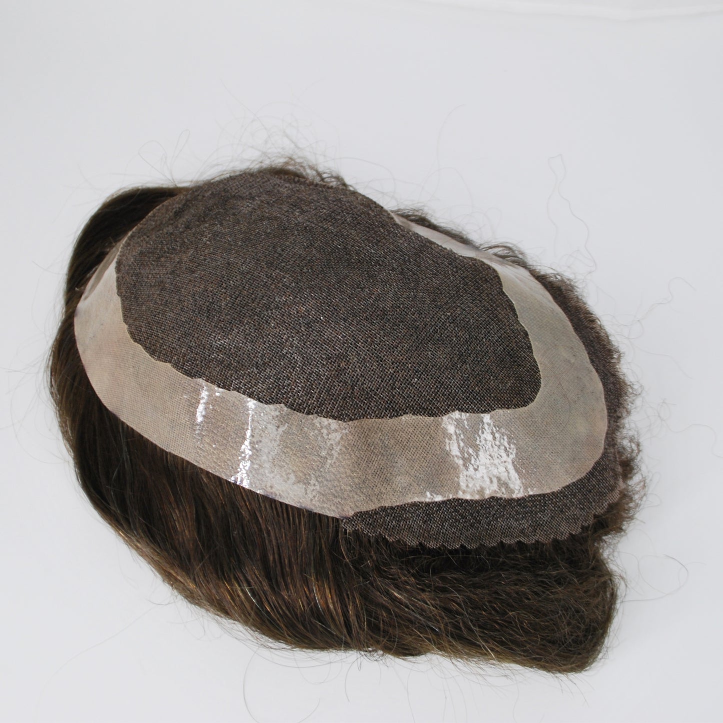 Clearance toupee #3 ash brown durable welded mono with PU around 8.5x5.75 inch men hair replacement wig