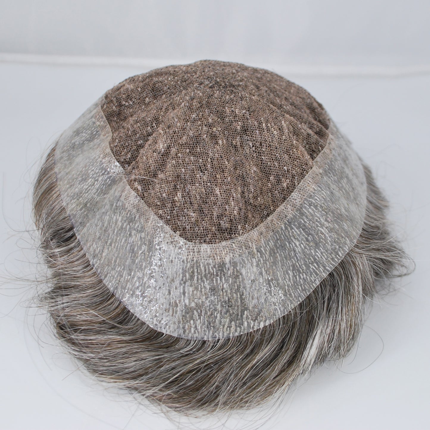 Clearance #3 brown grey mixed 50% toupee for men French lace with PU back and sides human hair men wig