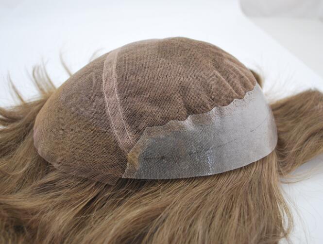 prosthesis for men French lace front with PU back and sides #7 light brown male hairpiece