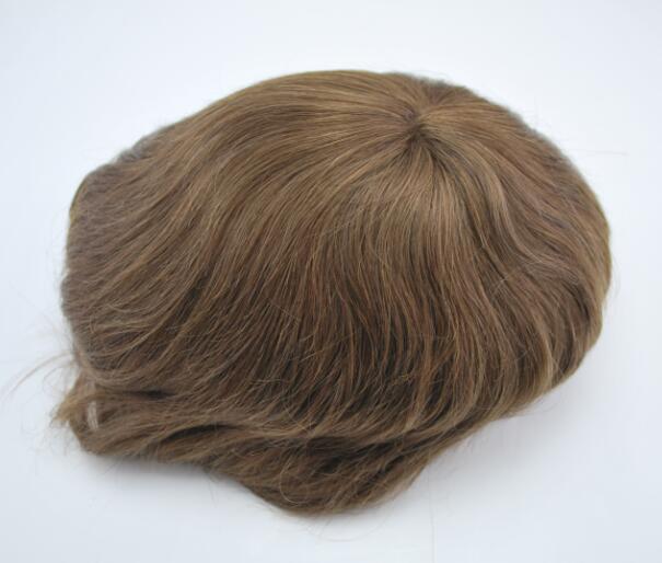 prosthesis for men French lace front with PU back and sides #7 light brown male hairpiece
