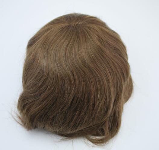 prosthesis for men French lace front with PU back and sides #7 light brown male hairpiece