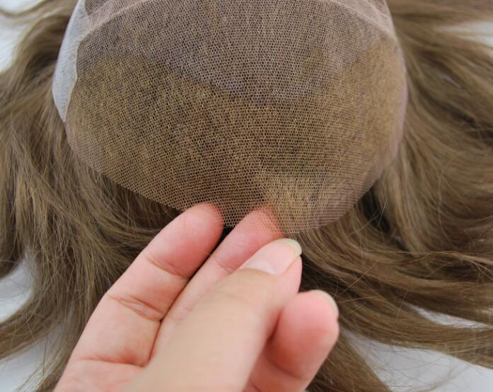 prosthesis for men French lace front with PU back and sides #7 light brown male hairpiece