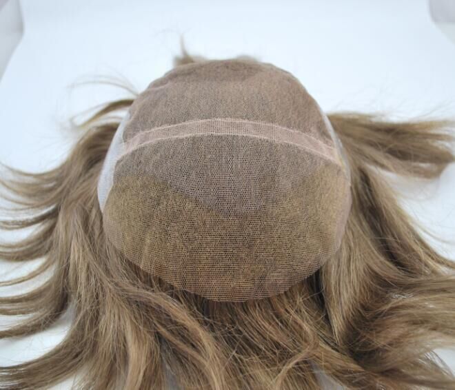 prosthesis for men French lace front with PU back and sides #7 light brown male hairpiece