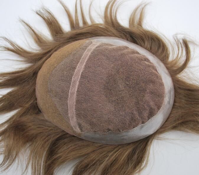 prosthesis for men French lace front with PU back and sides #7 light brown male hairpiece