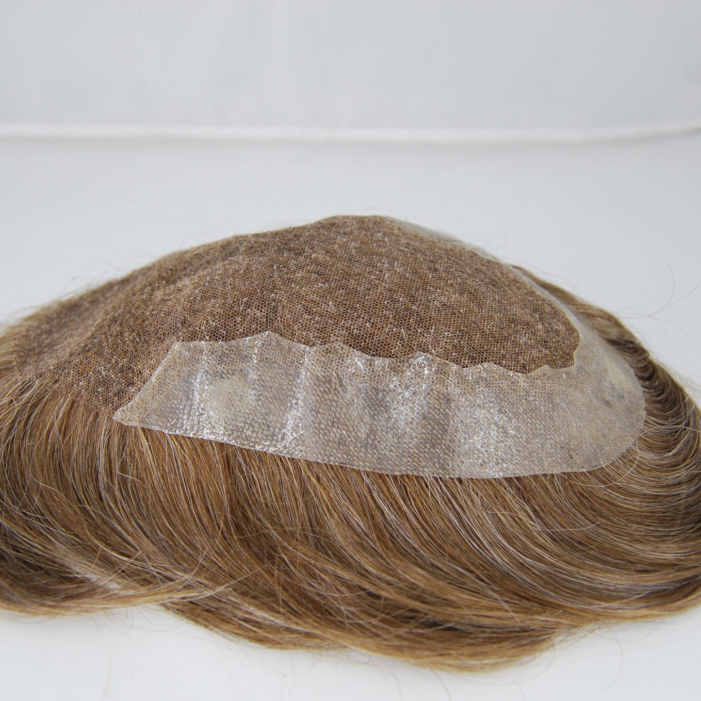 Clearance toupee #7 light brown mixed 20% grey hair system French lace with PU back and sides