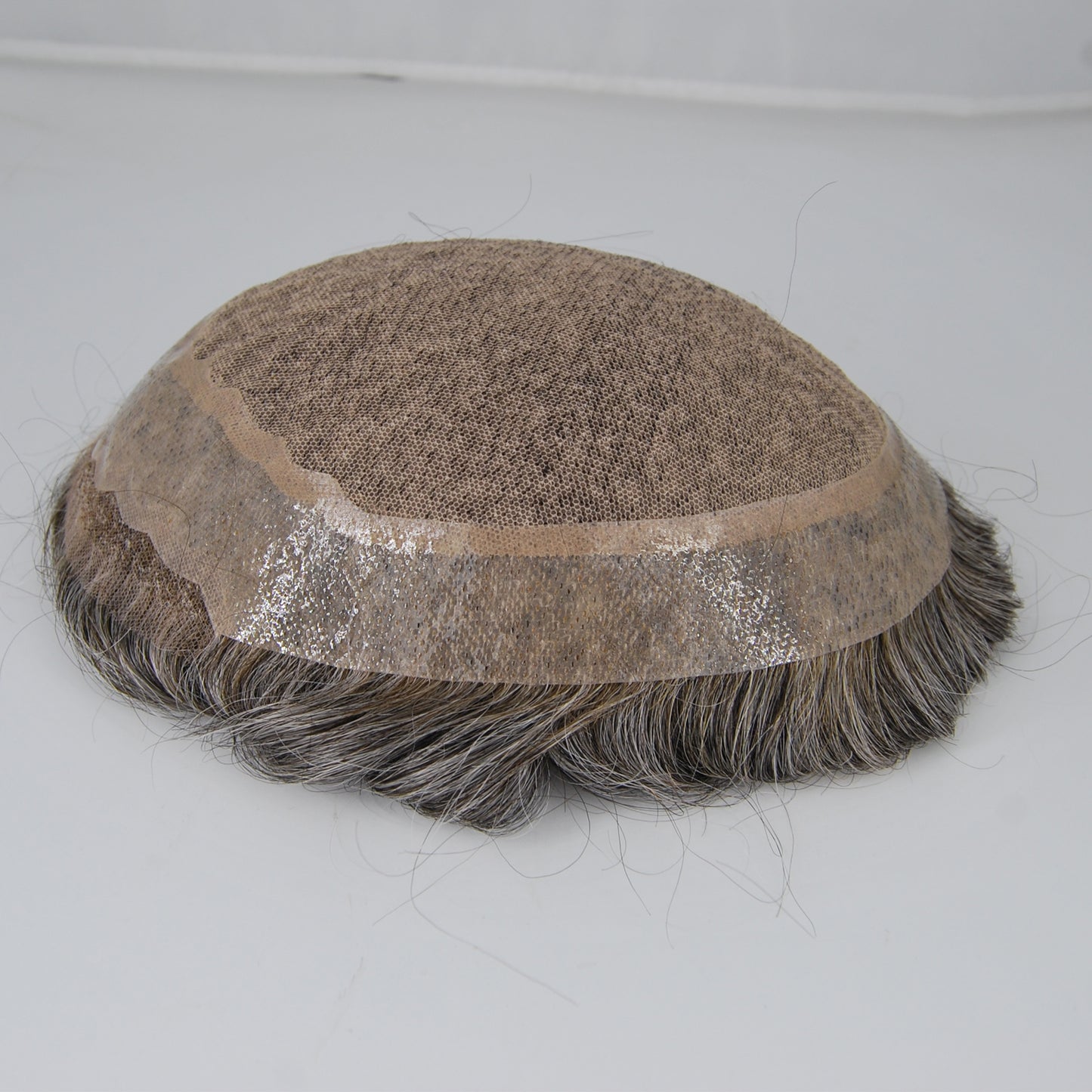 Clearance toupee silk base with PU around hair system #1 jet black mixed 50% grey hair system