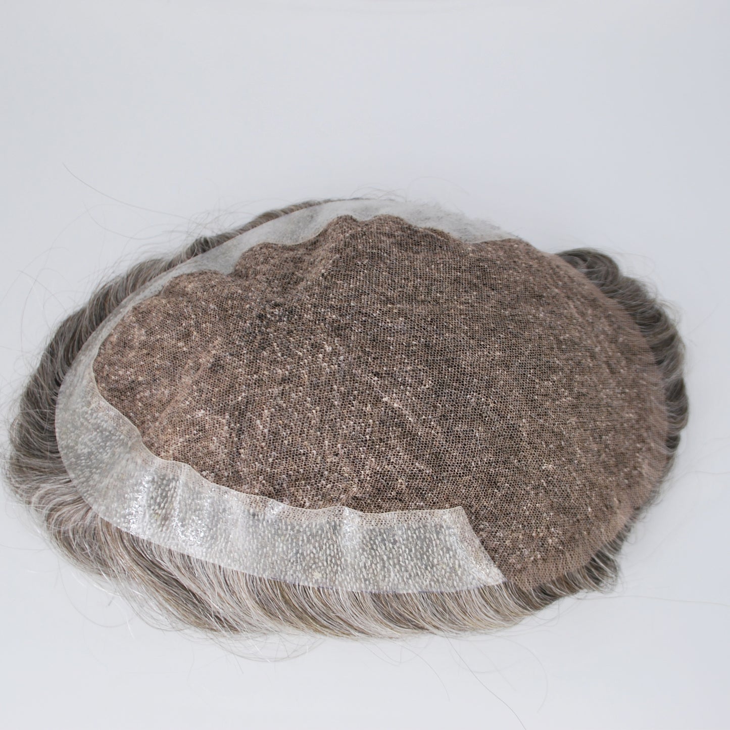 Clearance #3 brown grey mixed 50% toupee for men French lace with PU back and sides human hair men wig