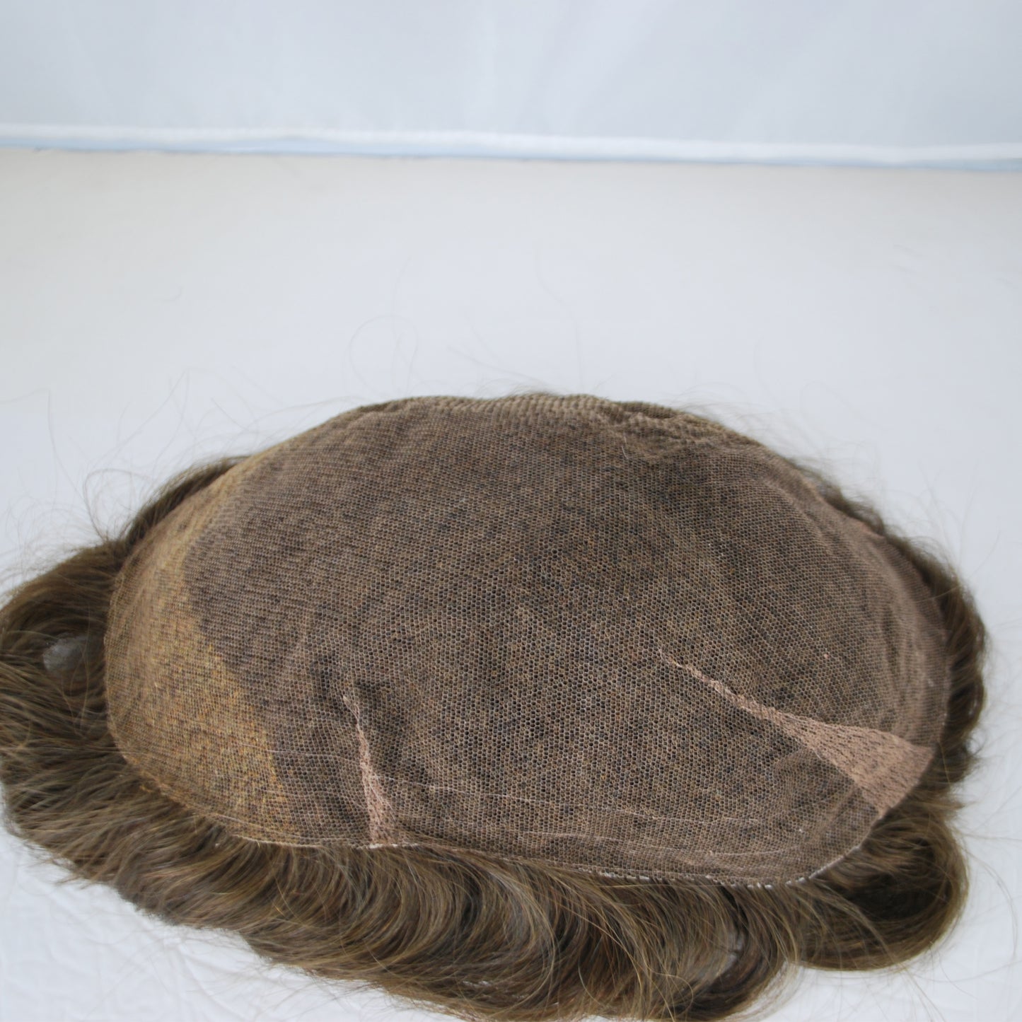 Clearance#4 medium brown toupee for old man 9.5x6.5" French lace men's hair piece