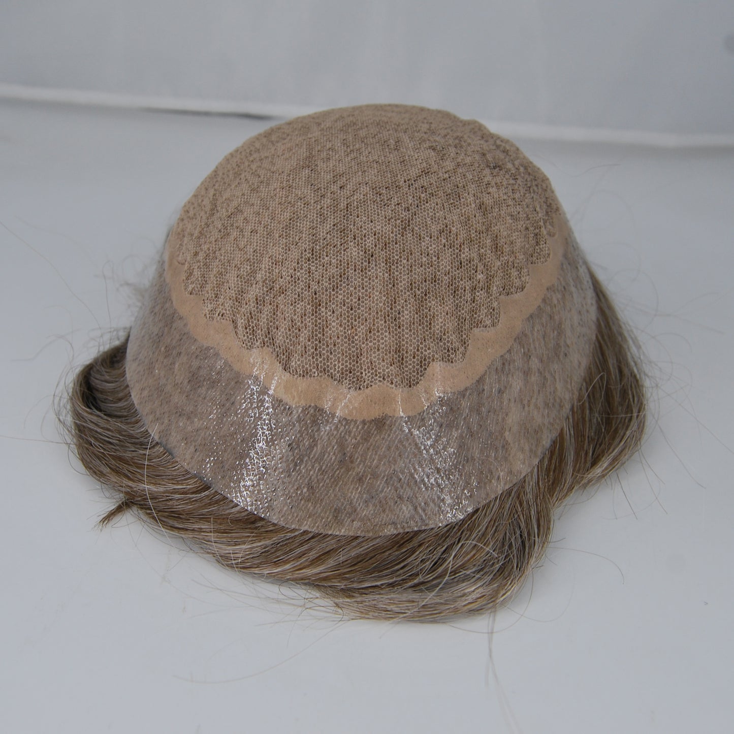 Clearance hair replacement toupee wig #7 light brown with 50% grey hair mixed silk base with PU back and sides