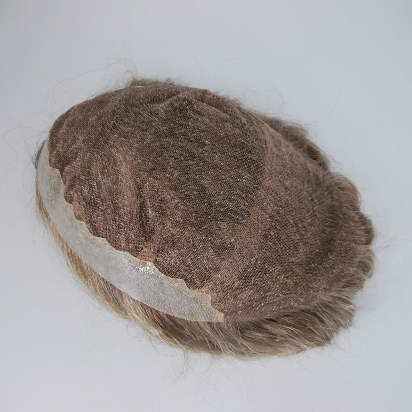Clearance toupee for men #7 mixed 45% grey french lace with PU back and sides men hair system