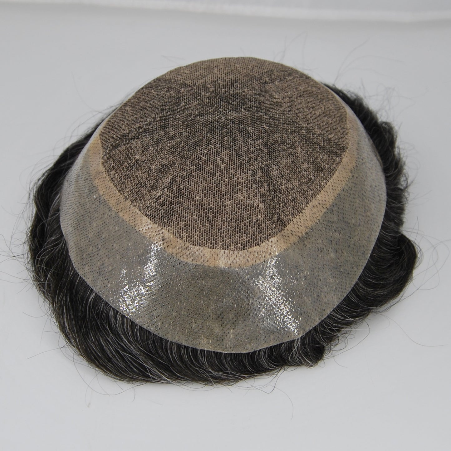 Clearance toupee wig for men #1B35 grey mixed hair system Silk base with PU around