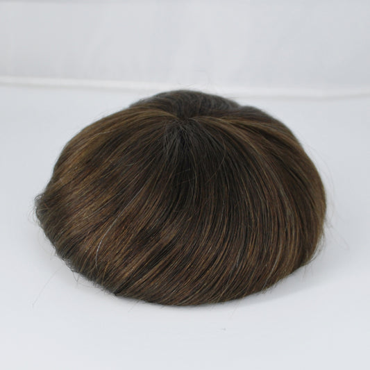 Clearance toupee #3 ash brown durable welded mono with PU around 8.5x5.75 inch men hair replacement wig
