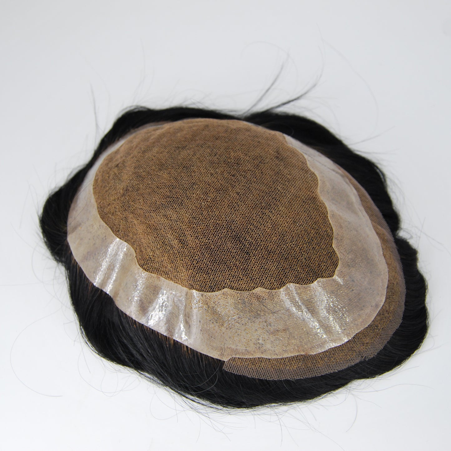 Clearance #1 jet black toupee 9x6.5" French with PU around narrow lace front 9x7" human hair system for men