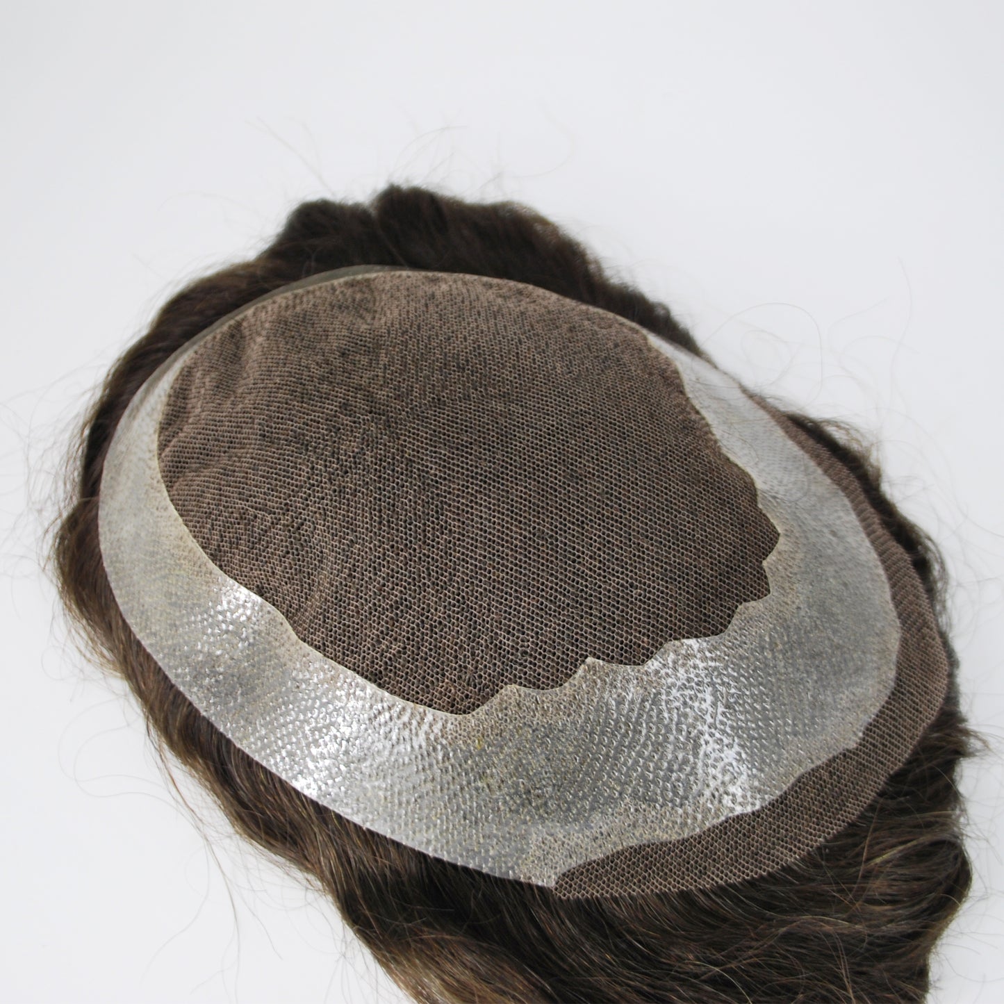 Clearance 8x6 men toupee french lace with PU around dark brown hair system lace front hairpiece