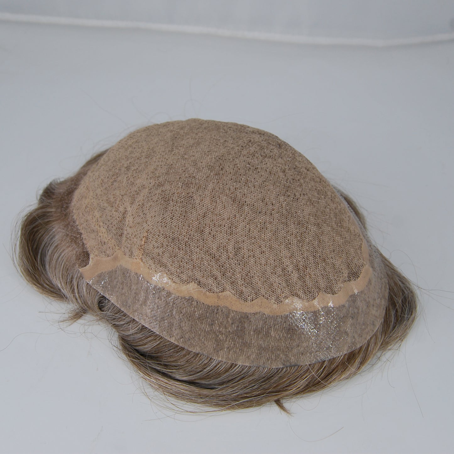 Clearance hair replacement toupee wig #7 light brown with 50% grey hair mixed silk base with PU back and sides