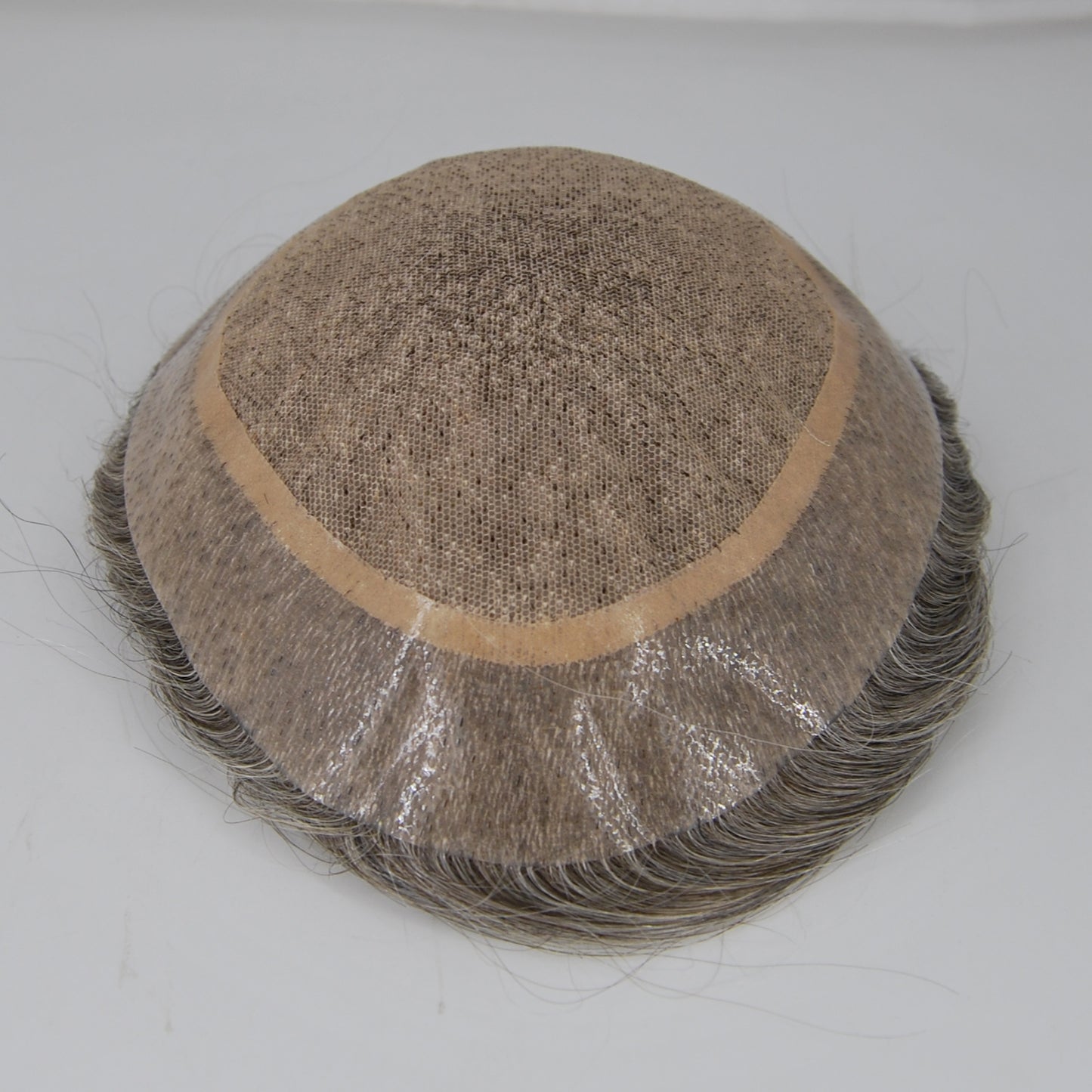 Clearance toupee #3 ash brown mixed 65% grey hair silk base with PU around human hair replacement