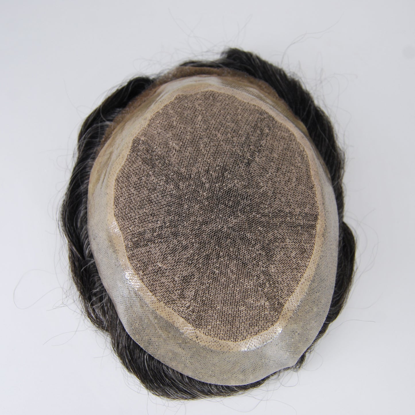 Clearance toupee wig for men #1B35 grey mixed hair system Silk base with PU around
