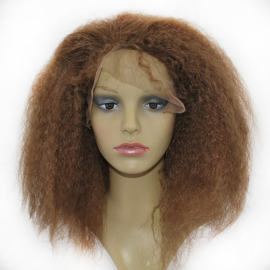 Afro Kinky Curly 13x4 Lace front wig Wigs For Black Women Brown Color African Synthetic Glueless Cosplay Wigs Suncolor Hair