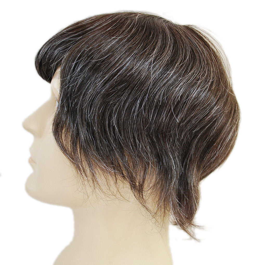 human hair piece for men #220 dark brown mixed grey hair hair replacement toupee wig mens hair system