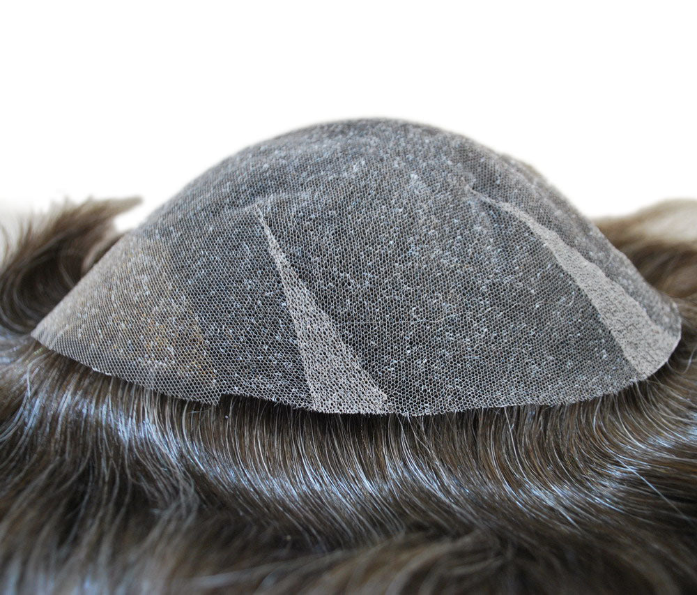 human hair piece for men #220 dark brown mixed grey hair hair replacement toupee wig mens hair system