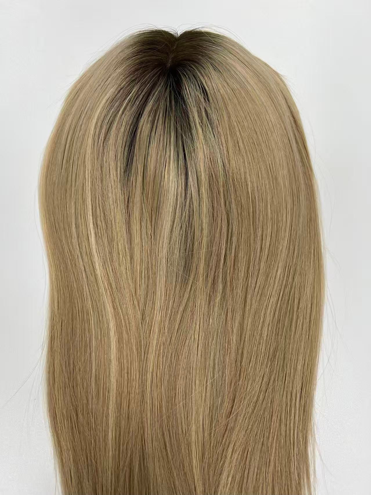 Human Hair Blend Wig Topper – Soft Ash Blonde Ombre, Lightweight & Comfortable for Daily Wear