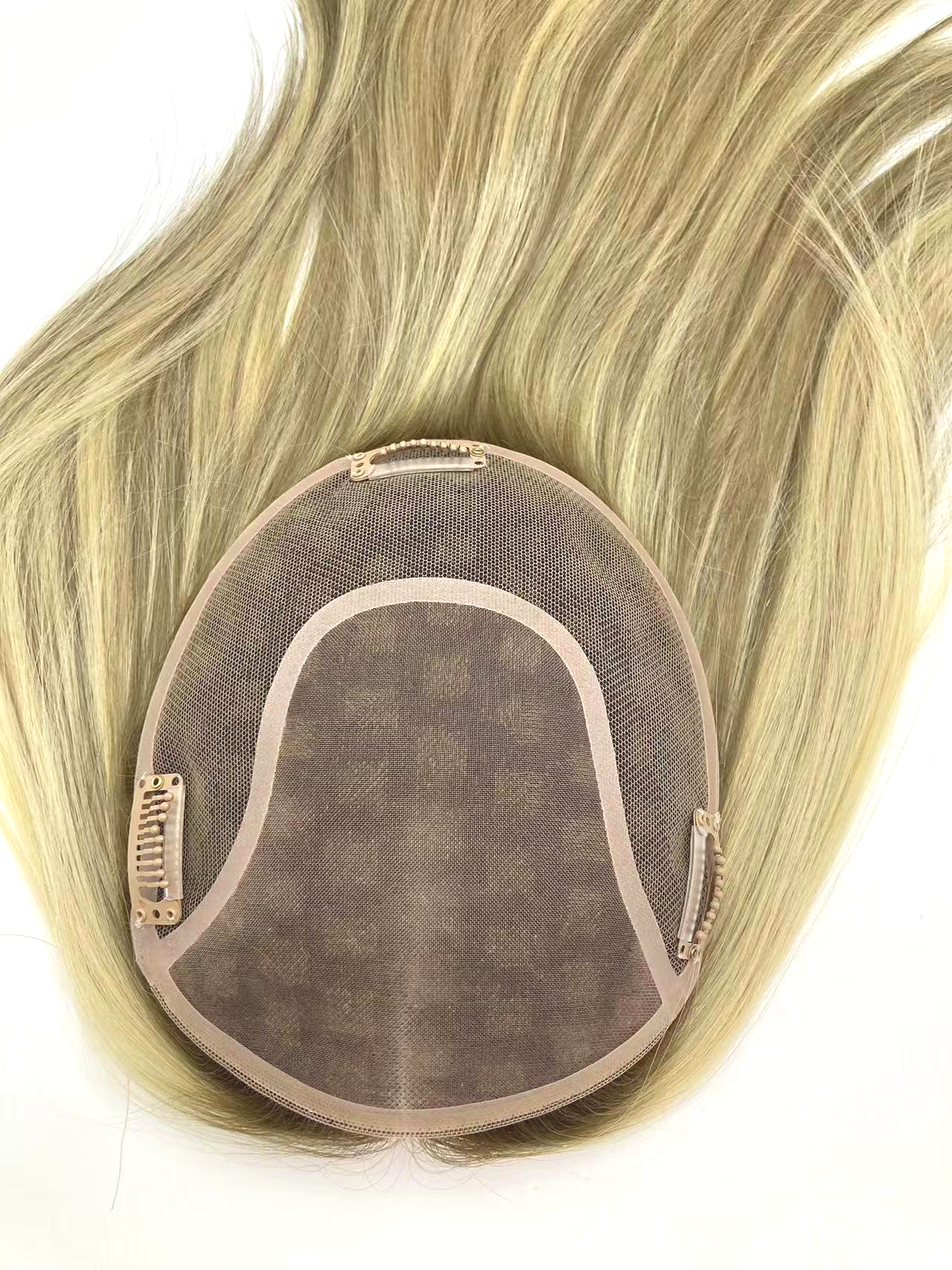 Full Coverage Topper Made of 100% Human Hair with Accent Streaks – Undetectable Lace Net