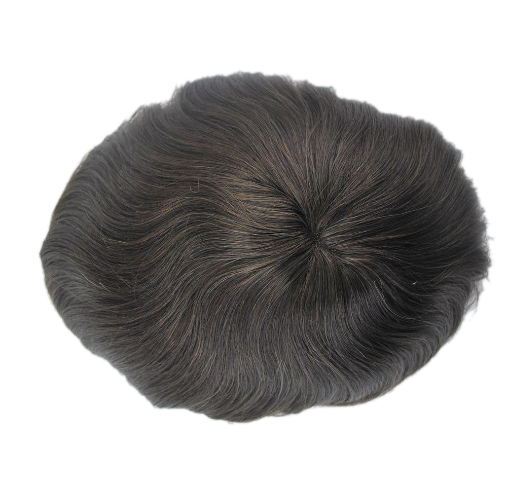 dark brown hairpiece toupee for men French lace with PU back and sides hair system