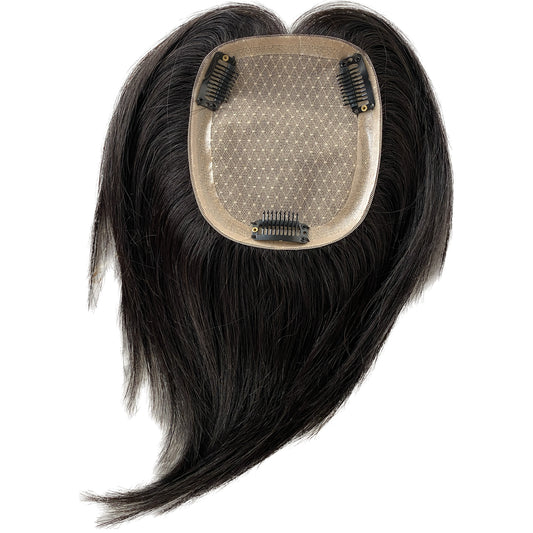 Stock slik base topper with PU around natual black straight topper wig for women