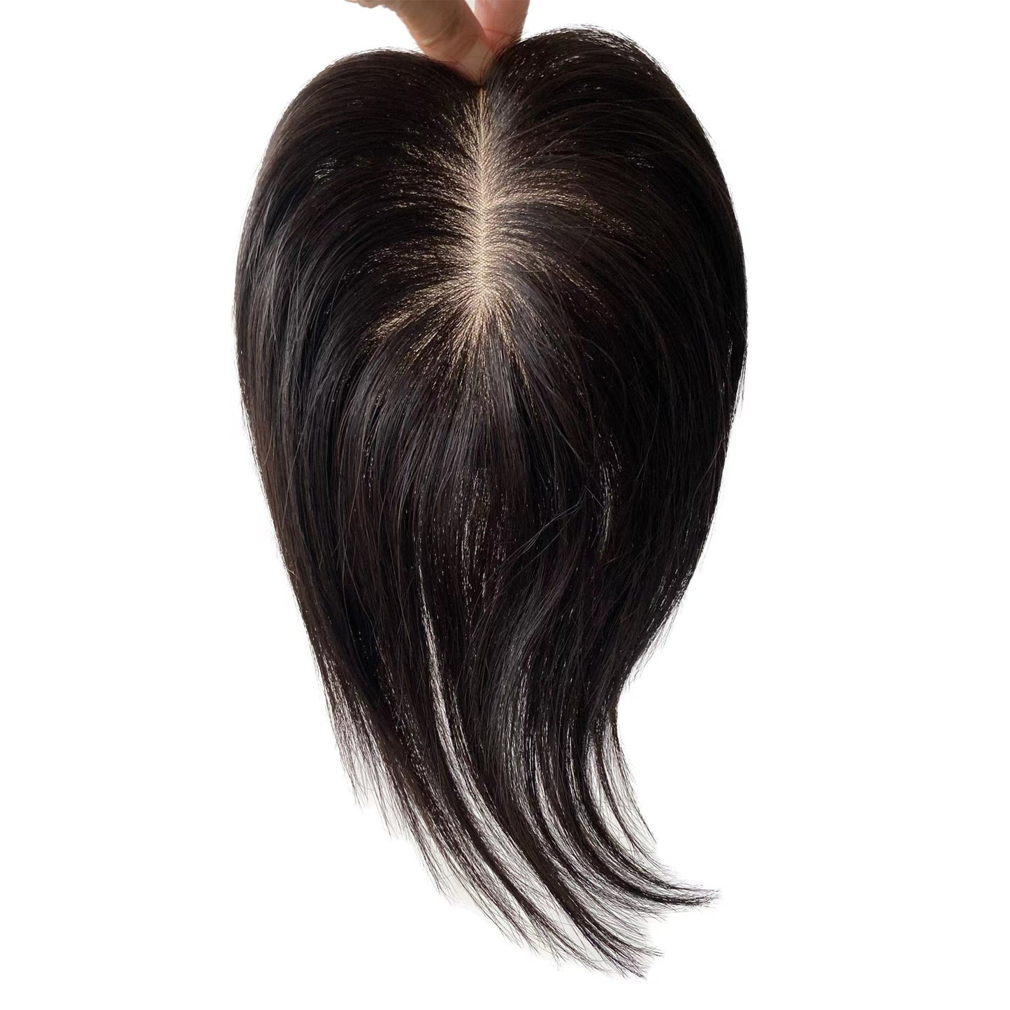 Stock slik base topper with PU around natual black straight topper wig for women