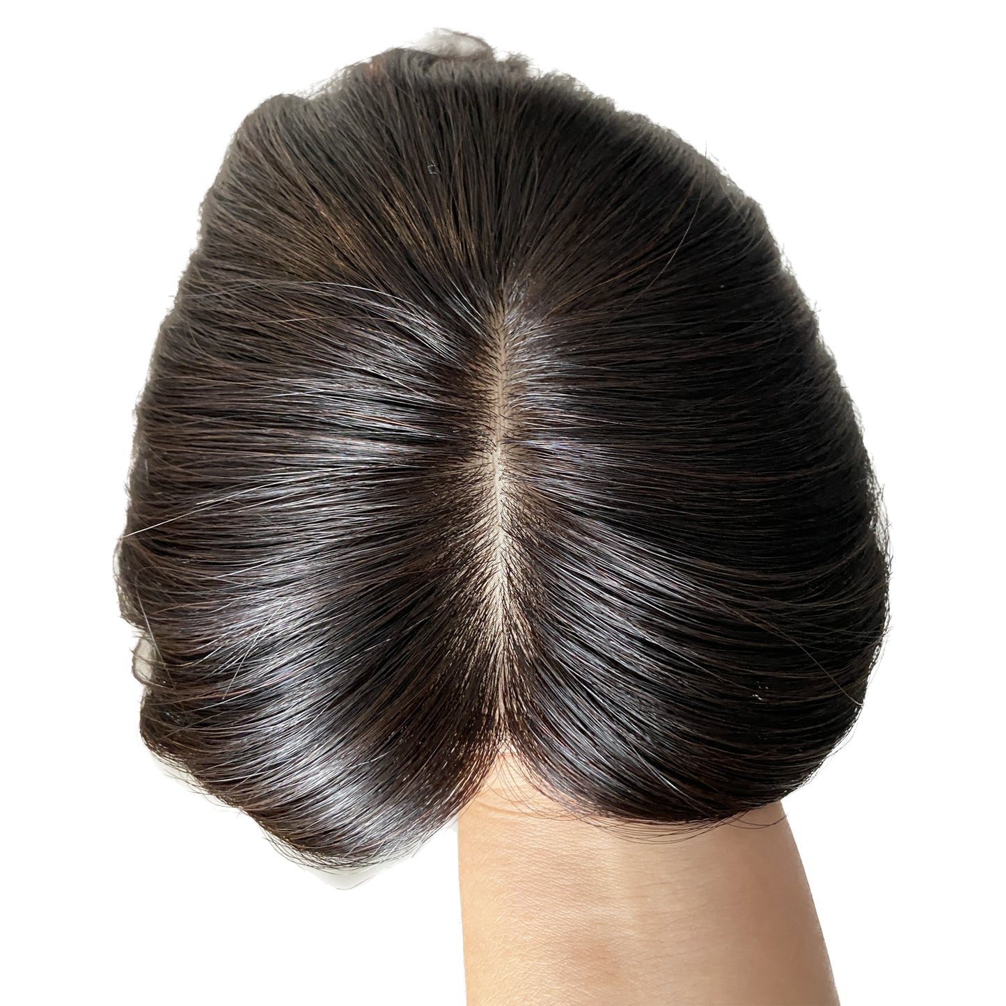 Stock slik base topper with PU around natual black straight topper wig for women
