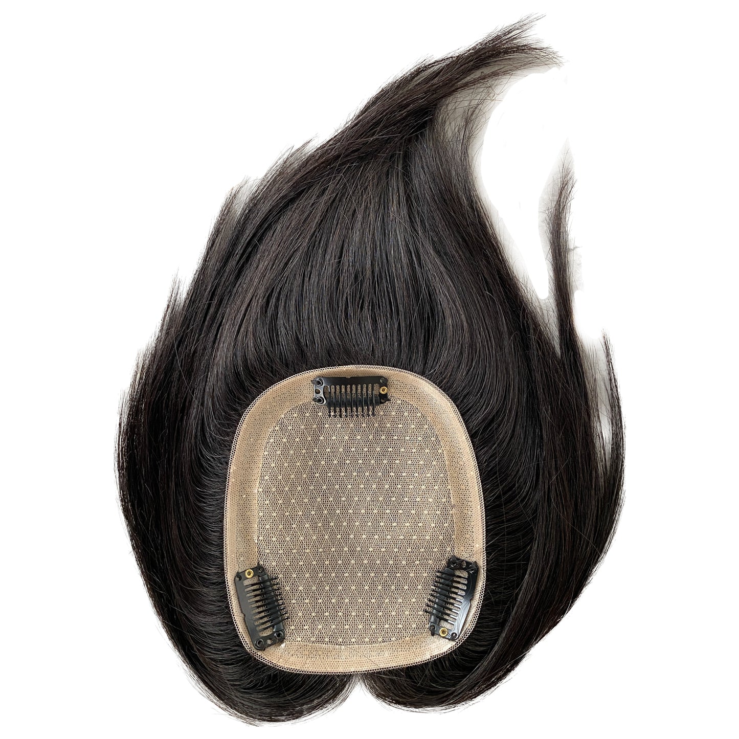 Stock slik base topper with PU around natual black straight topper wig for women