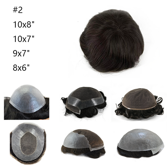 #2 Men Toupee Natural Human Hair Undetectable Hair System
