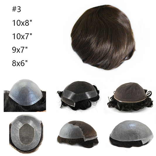 #3 Natural Human Hair Men Toupee Undetectable Front Hair Replacement System