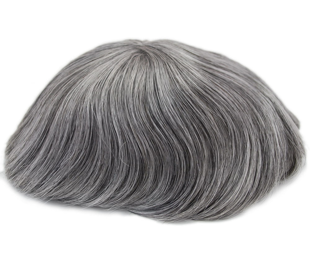 1B60 Natural Black with Grey Human Hair Toupee All Swiss Lace Men Wig Hair System Lace with PU