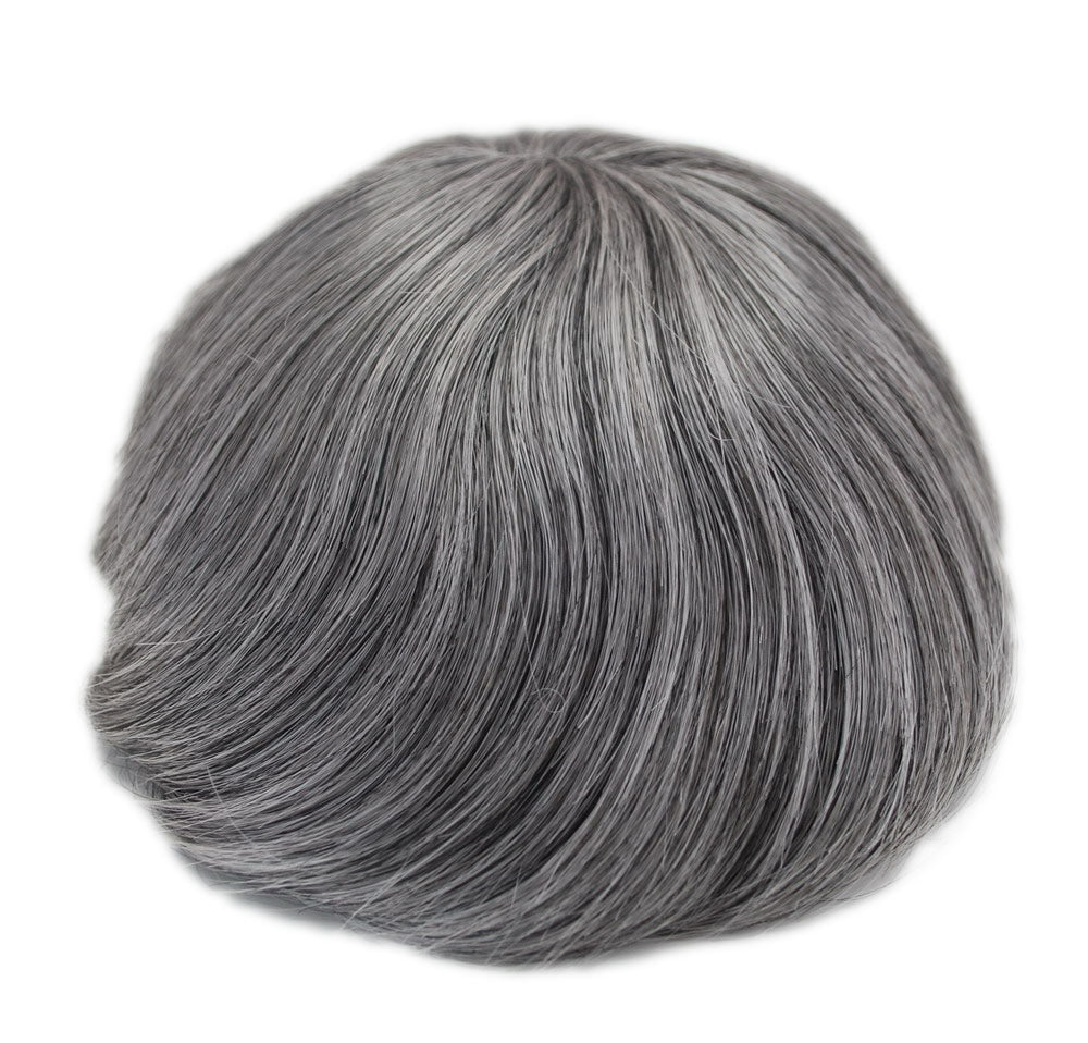 1B60 Natural Black with Grey Human Hair Toupee All Swiss Lace Men Wig Hair System Lace with PU