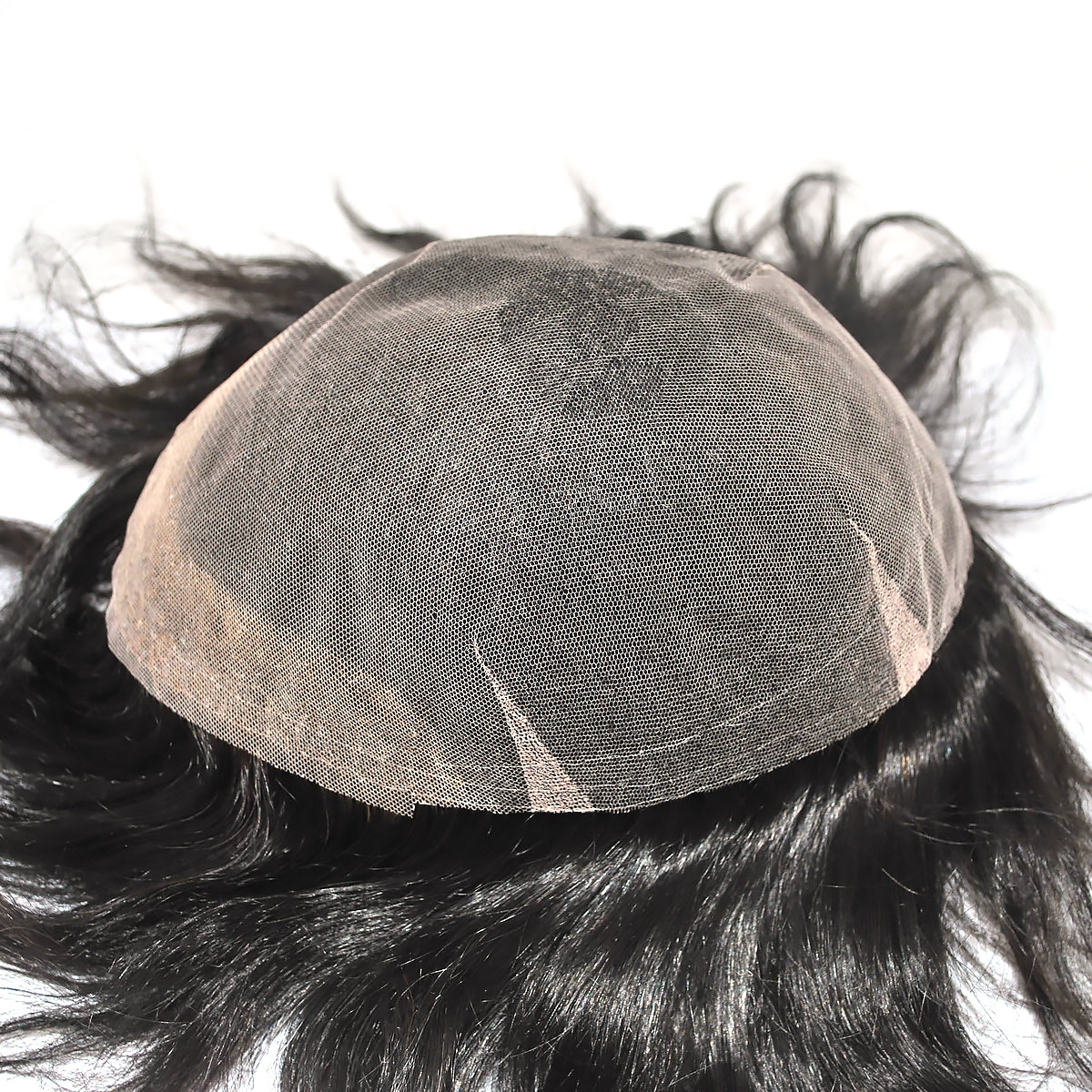 Stock human hair toupee natural black color all Swisslace knots bleached hair system for men