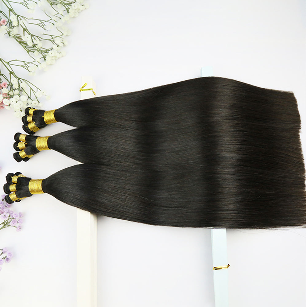Hand Tied Extension Straight Hair Bundles Salon Natural Hair Extensions Hair Weaving Full to End