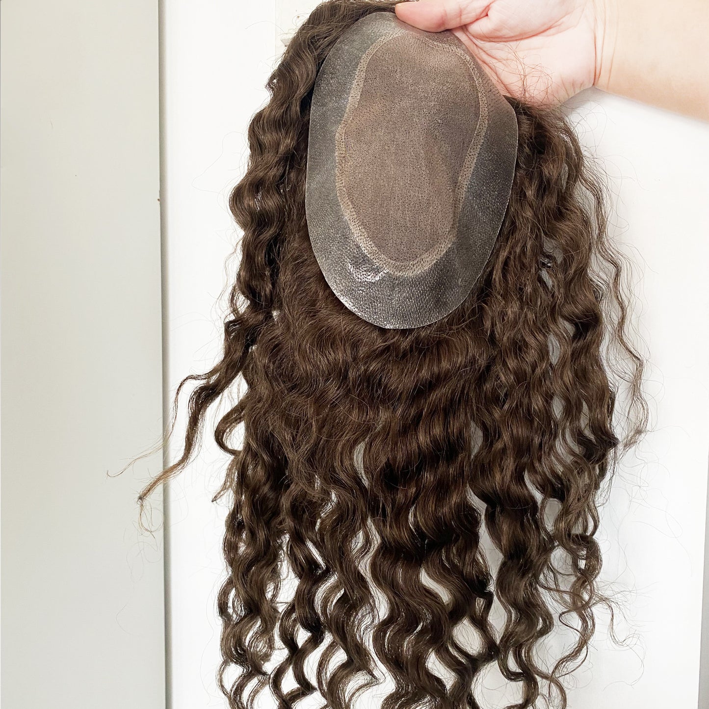 customized topper for women Mono with PU around loose wave women wig brown hair