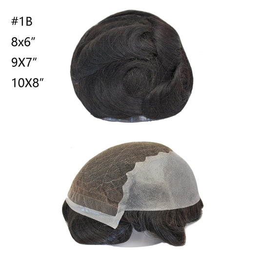 Stock human hair Q6 prosthesis french lace with PU hair patch natural black toupee for man human hair