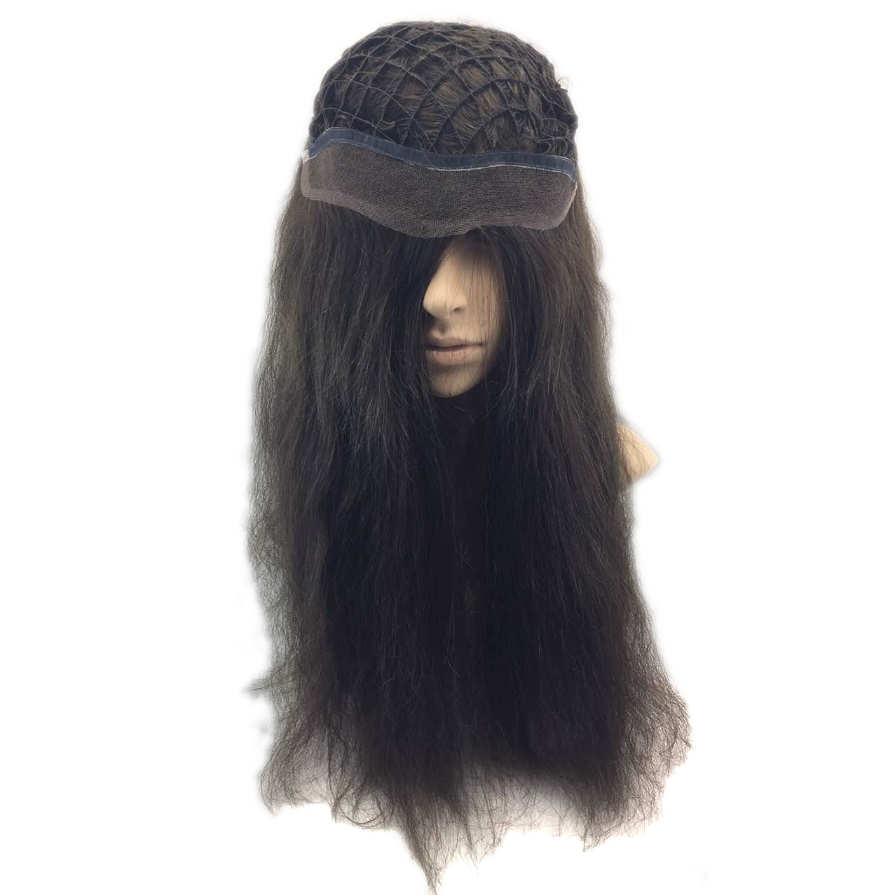 customized fishnet human hair topper for women 1/2" integration with ribbon and lace