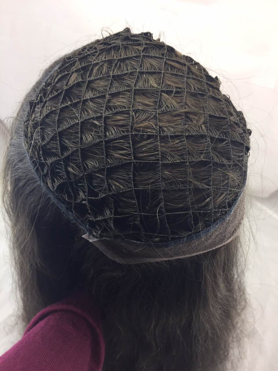 customized fishnet human hair topper for women 1/2" integration with ribbon and lace