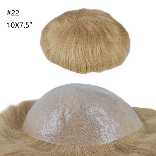 Blonde human hair system PU Injection 22# 10X7.5" hair prosthesis for men toupee wig