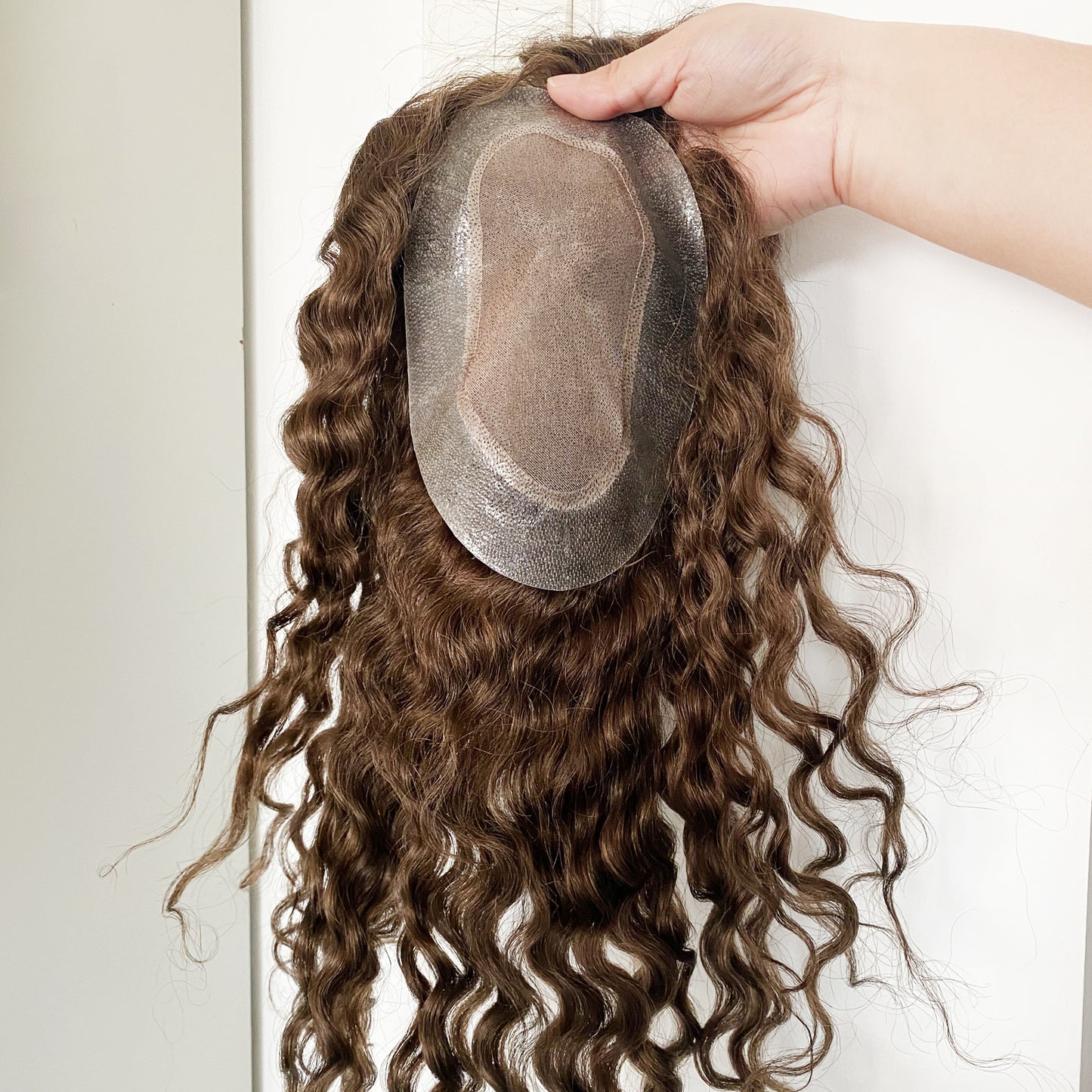 customized topper for women Mono with PU around loose wave women wig brown hair