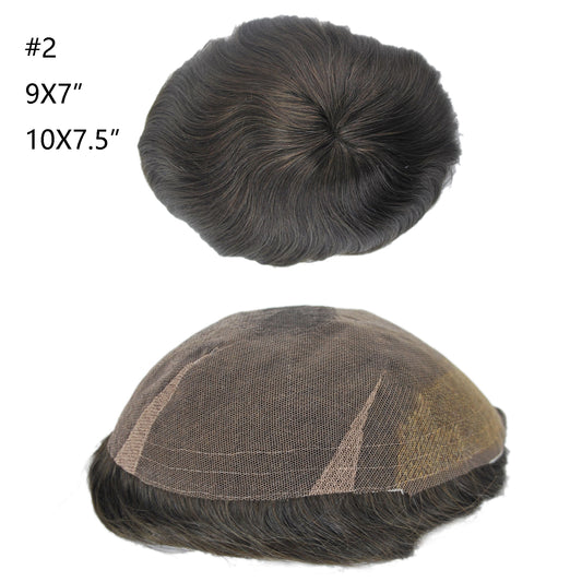 Full Swiss Lace Hairpiece for Men Front Bleached Knots Mens Hair System Hair Replacement Natural Hairline Dark Brown