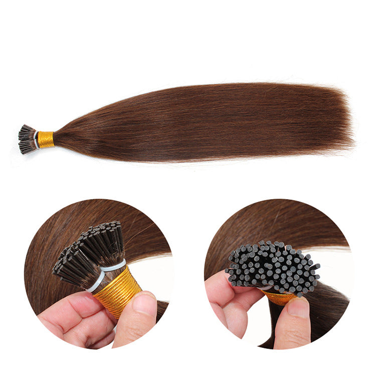 Straight I Tip Hair Extensions Human Hair black brown blonde grey